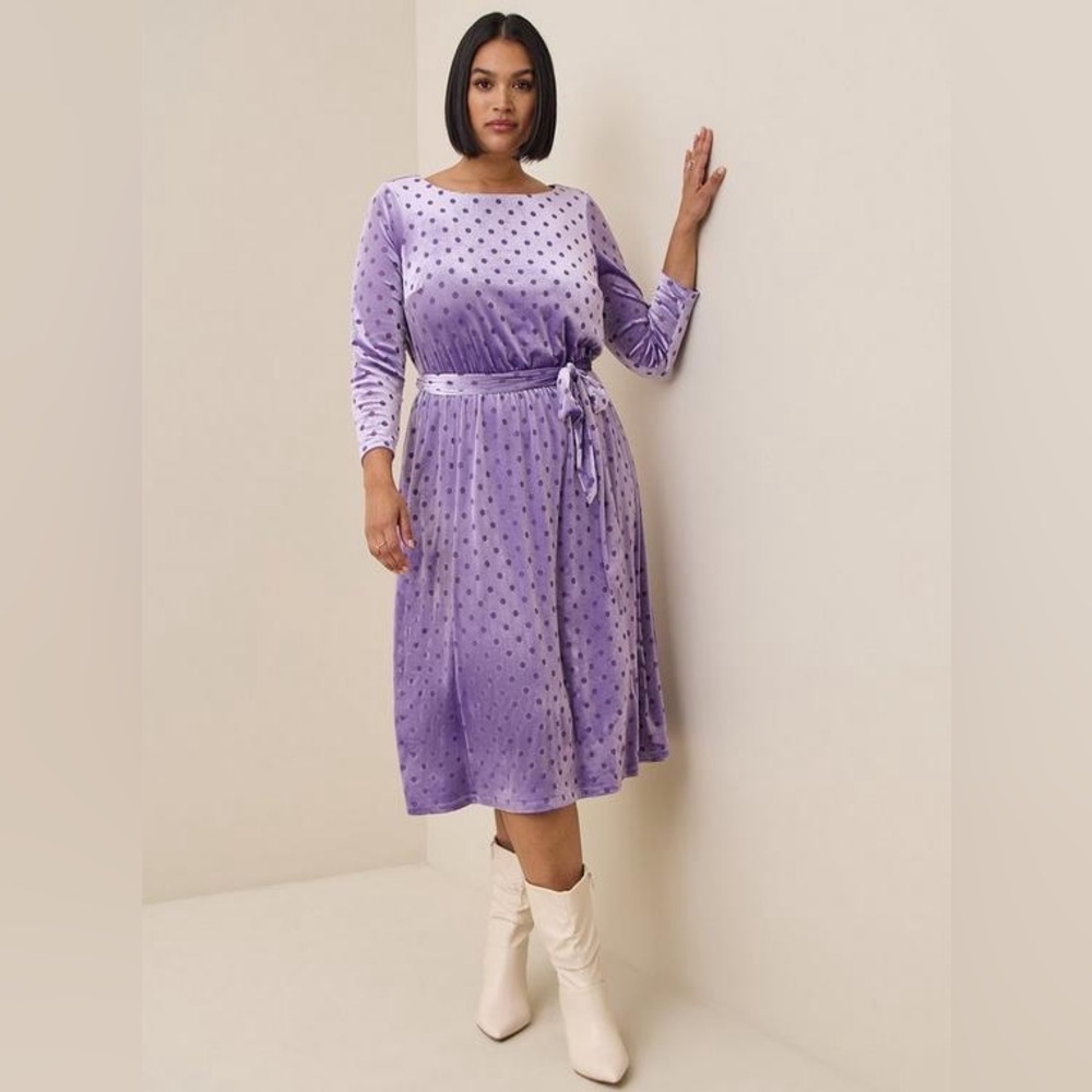 Torrid Midi Burnout Purple Velvet Boatneck Dress - New- Size 28 (5)